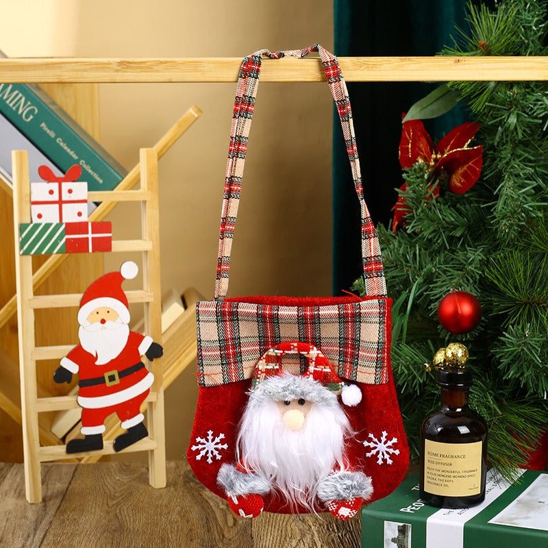 New Checkered Cartoon Christmas Candy Bag Gift Bag Christmas Handbag Apple Bag Christmas Gift