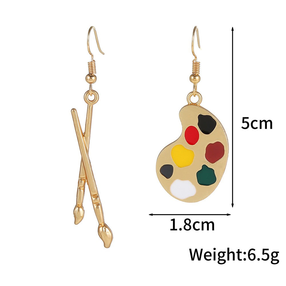 Artistic brushes, color palettes, hooks, earrings, asymmetrical temperament, accessories for women