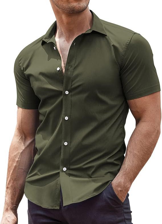 Mens Classic Business Casual Short Sleeve Shirt