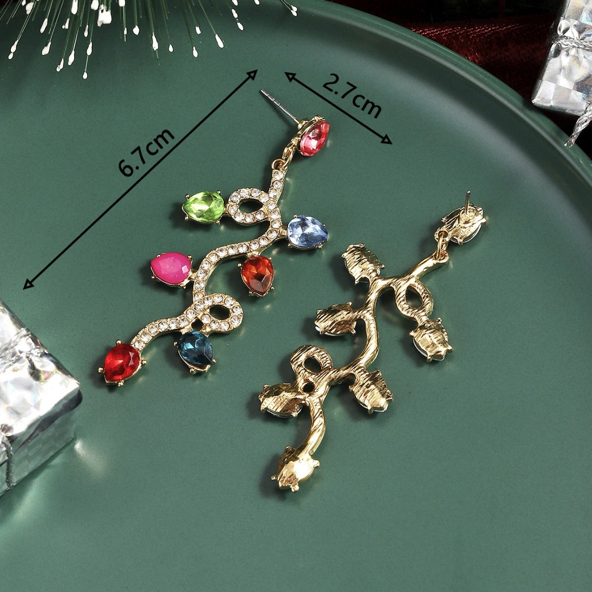 Exaggerated long festive hollow minimalist Christmas earrings