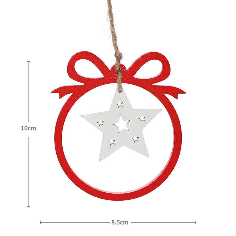 Christmas decorations, wooden Christmas hollowed out Christmas tree ornaments, wooden five pointed star reindeer snowflake ornaments