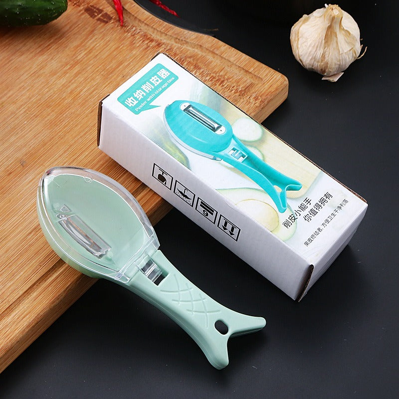 Multi functional double-sided peeler, storage type knife, fish scale planer, household anti splash fruit and vegetable with lid storage type scraper