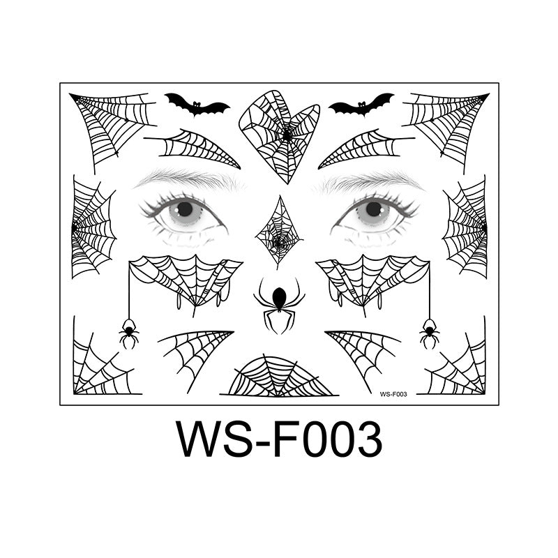 Halloween tattoo stickers, face stickers, spider web face stickers, tattoo stickers, waterproof, dark style, funny makeup stickers, temporary stickers
