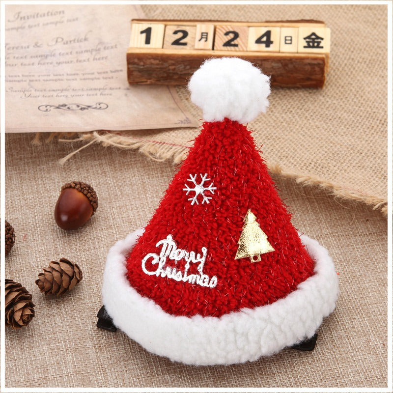 Christmas hat hair clip cute plush hat duckbill clip crystal party outfit hair clip headwear