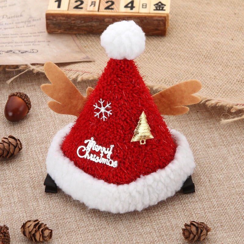 Christmas hat hair clip cute plush hat duckbill clip crystal party outfit hair clip headwear