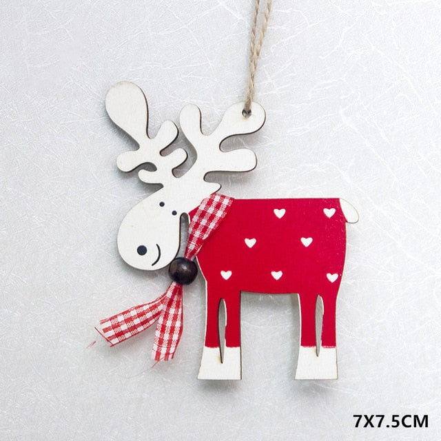 New Year Natural Wood Christmas Tree Ornament Wooden Pendant Xmas Gift Noel Christmas Decoration for Home Navidad Deco