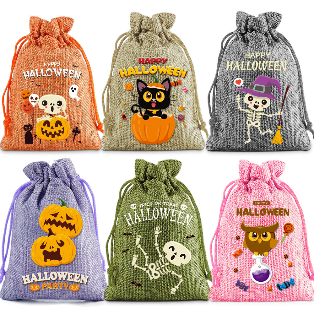 New Halloween Linen Drawstring Bag Drawstring Storage Bag Birthday Party Children Gift Bag Candy Bag