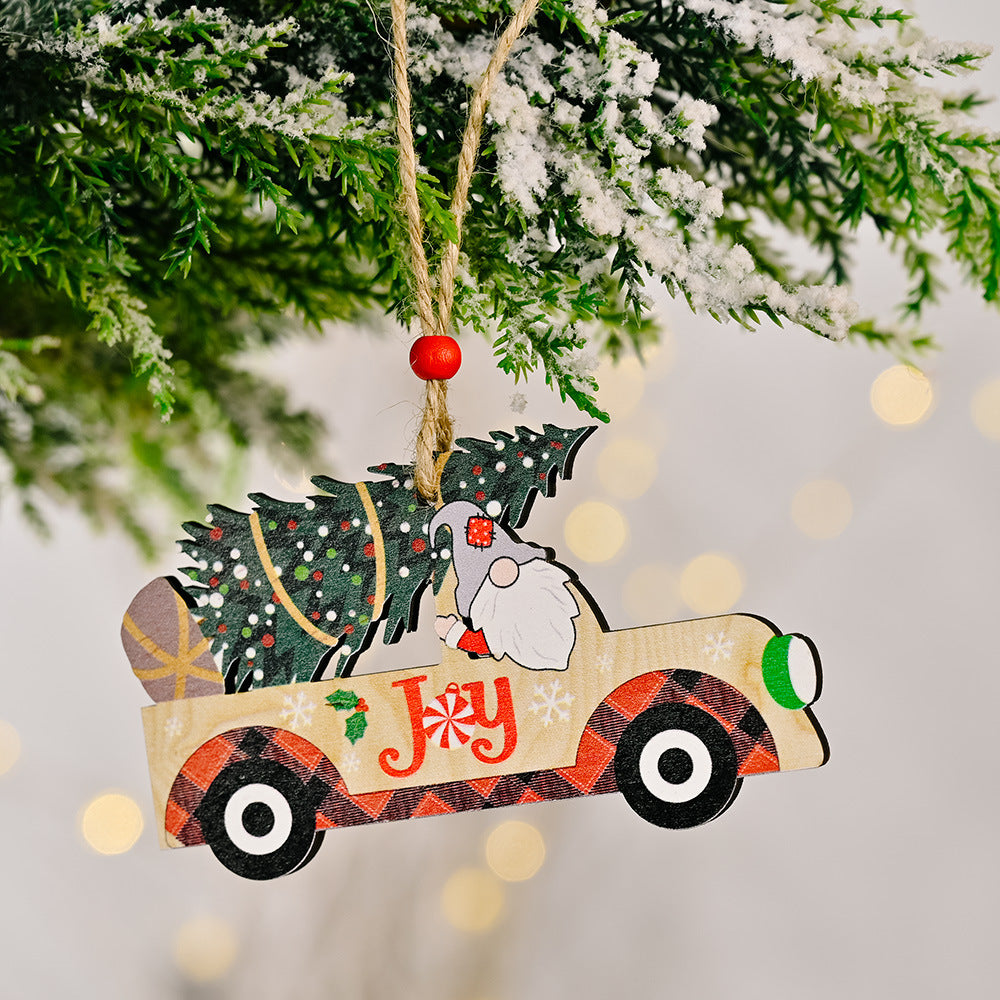 New Christmas Wood Car Pendant Printing Car Christmas Tree Pendant Scene Decoration