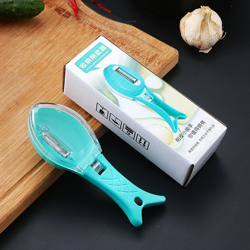Multi functional double-sided peeler, storage type knife, fish scale planer, household anti splash fruit and vegetable with lid storage type scraper