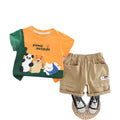 Cartoon round neck short sleeved top and shorts set