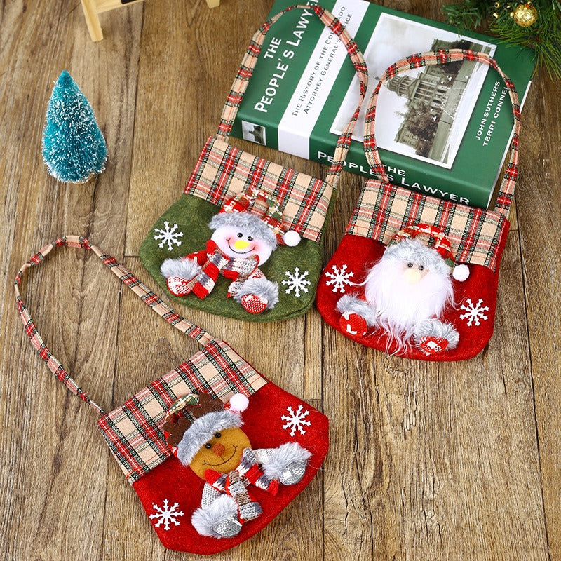 New Checkered Cartoon Christmas Candy Bag Gift Bag Christmas Handbag Apple Bag Christmas Gift