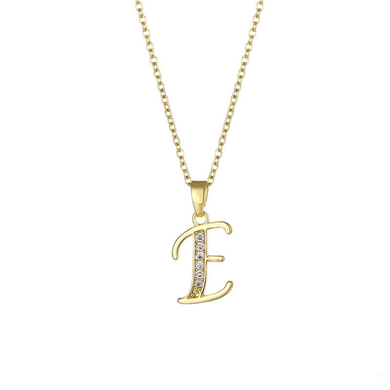 Jewelry English Letter Copper Zircon Pendant Women's Stainless Steel Cross Chain 18K Gold Diamond Set Necklace