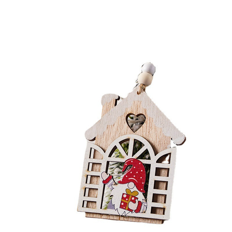 Christmas Decorations Wooden House Faceless Elderly Pendant Snowflake Santa Claus Christmas Tree Pendant