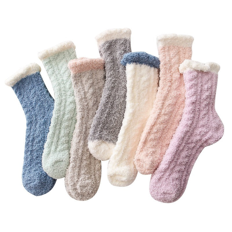 Coral plush socks for children, plush and thick towels for autumn and winter, floor socks, mid length postpartum socks