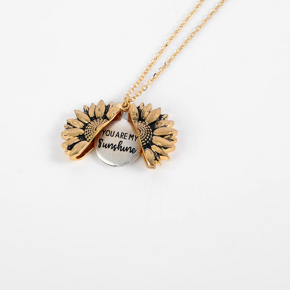 Vintage Sunflower Locket  Pendant Necklace Bohemia female Gold Silver Open Engrave letter Necklaces Lover Gift
