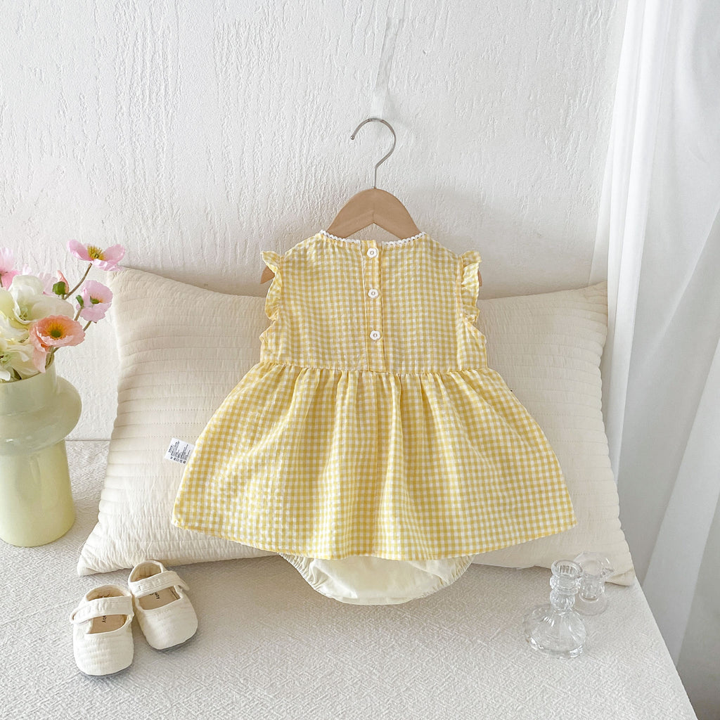 Baby Summer Clothes Romper Girl Baby Duck Checkered Vest Bodysuit Dress Newborn Crawler A-Class Cotton