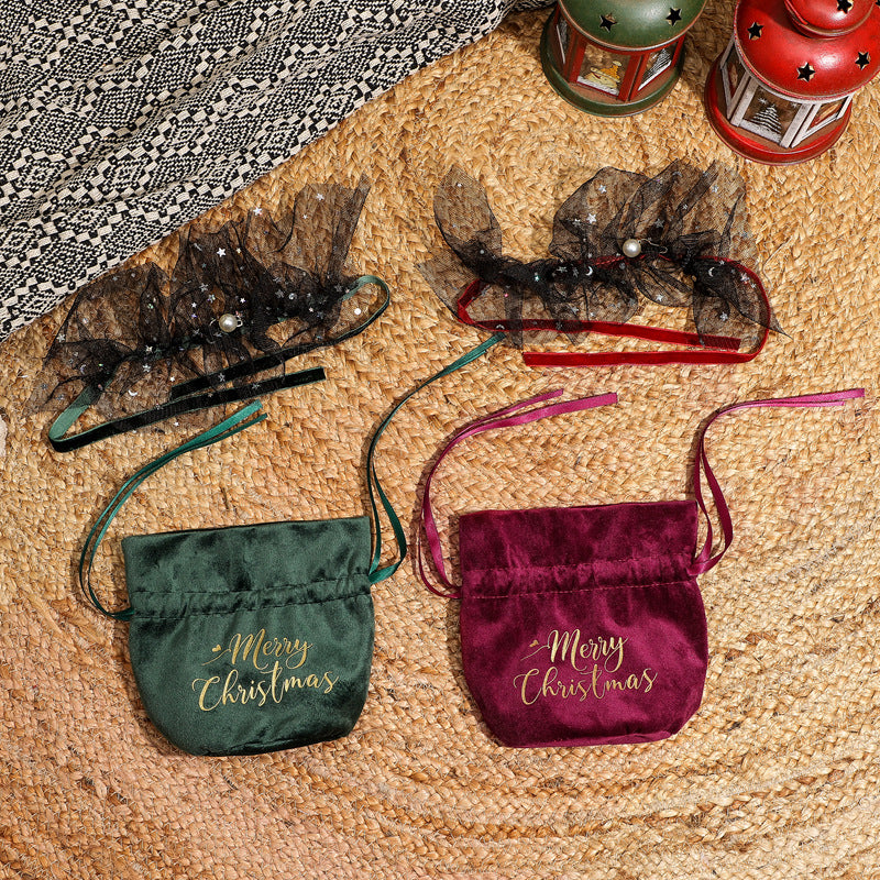 Christmas velvet apple gift bag, Christmas decorative items, children's candy bag, gift bag