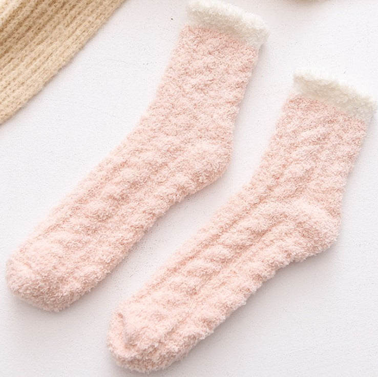 Coral plush socks for children, plush and thick towels for autumn and winter, floor socks, mid length postpartum socks