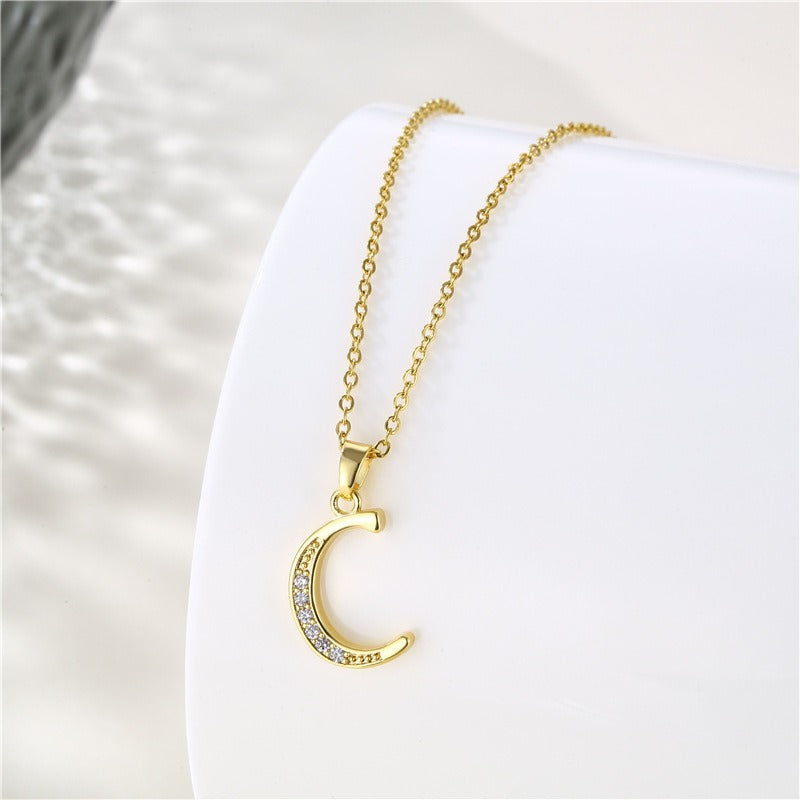 Jewelry English Letter Copper Zircon Pendant Women's Stainless Steel Cross Chain 18K Gold Diamond Set Necklace