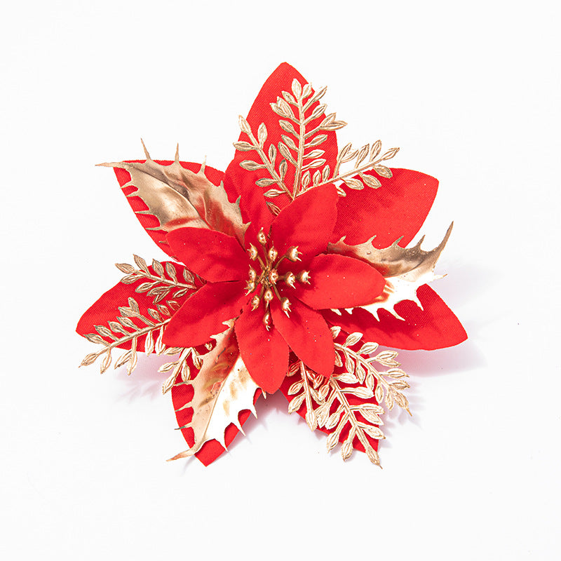 Christmas Decoration Hanging Garland Decoration 14CM High-Grade Gold Edged Red Christmas Flowers