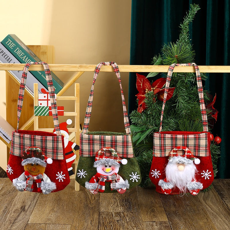 New Checkered Cartoon Christmas Candy Bag Gift Bag Christmas Handbag Apple Bag Christmas Gift