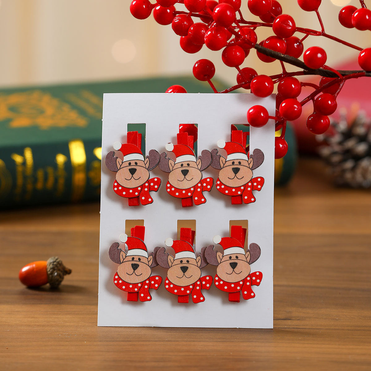 Christmas Wooden Cartoon Clip Christmas Day Decoration Accessories Home Photos Wall Scene Layout