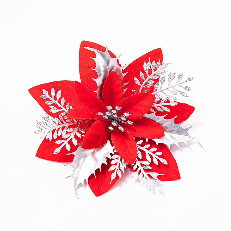 Christmas Decoration Hanging Garland Decoration 14CM High-Grade Gold Edged Red Christmas Flowers