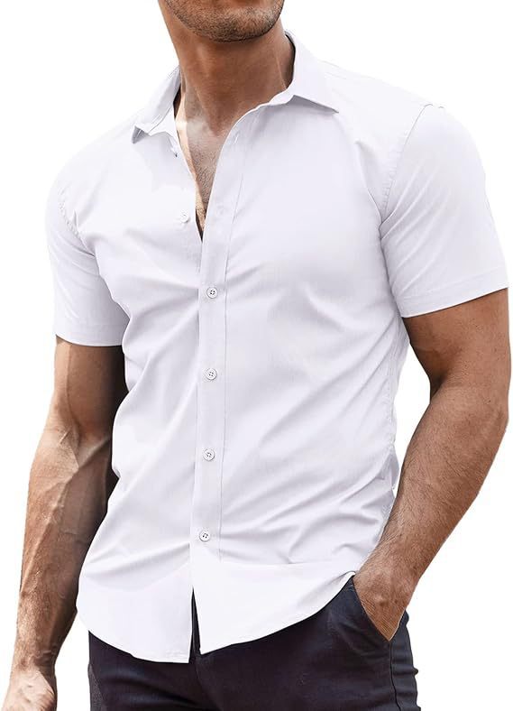 Mens Classic Business Casual Short Sleeve Shirt