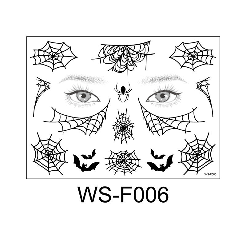 Halloween tattoo stickers, face stickers, spider web face stickers, tattoo stickers, waterproof, dark style, funny makeup stickers, temporary stickers
