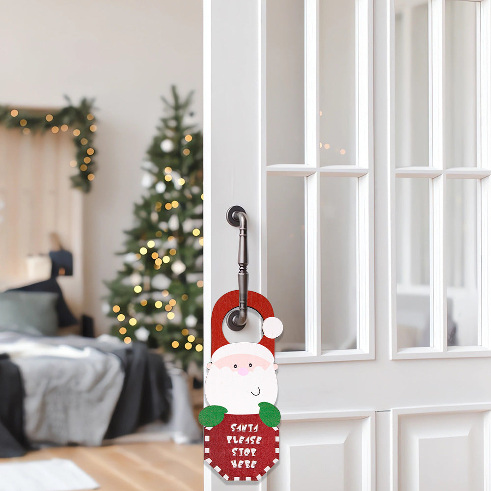 Christmas decorations wooden door hanging Santa Claus snowman party decoration atmosphere decoration door handle pendant