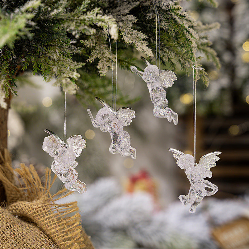 Christmas Decorations Transparent Angel Pendant Christmas Tree Acrylic Silver Wings Angel Pendant