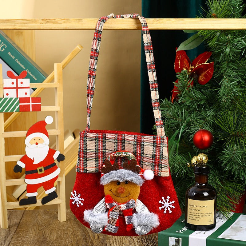 New Checkered Cartoon Christmas Candy Bag Gift Bag Christmas Handbag Apple Bag Christmas Gift