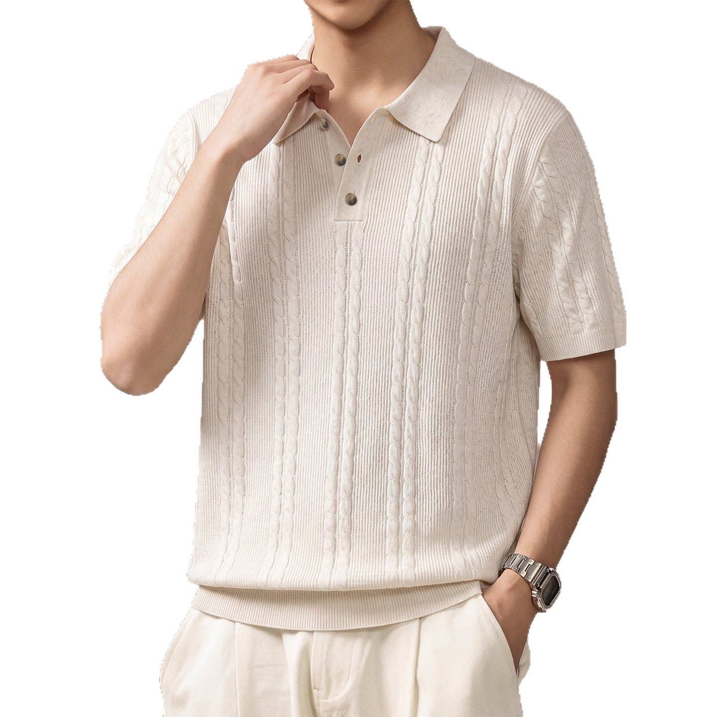 Retro Short Sleeve Knit Polo Shirt