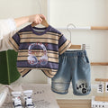 Earphone pattern short sleeved shirt shorts set