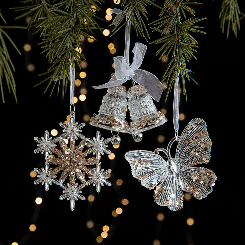 Christmas decoration sequins acrylic pendant transparent snowflake pendant Christmas tree scene decoration props
