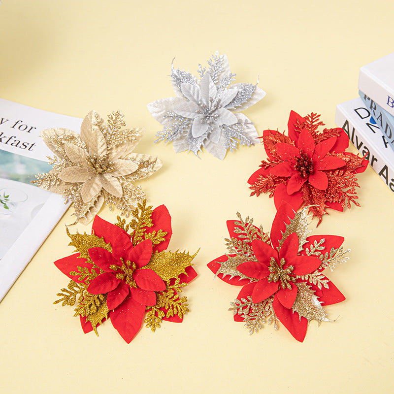 Christmas Decoration Hanging Garland Decoration 14CM High-Grade Gold Edged Red Christmas Flowers