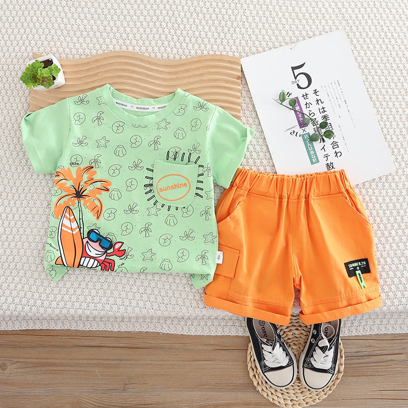 Cartoon short sleeved top and shorts set
