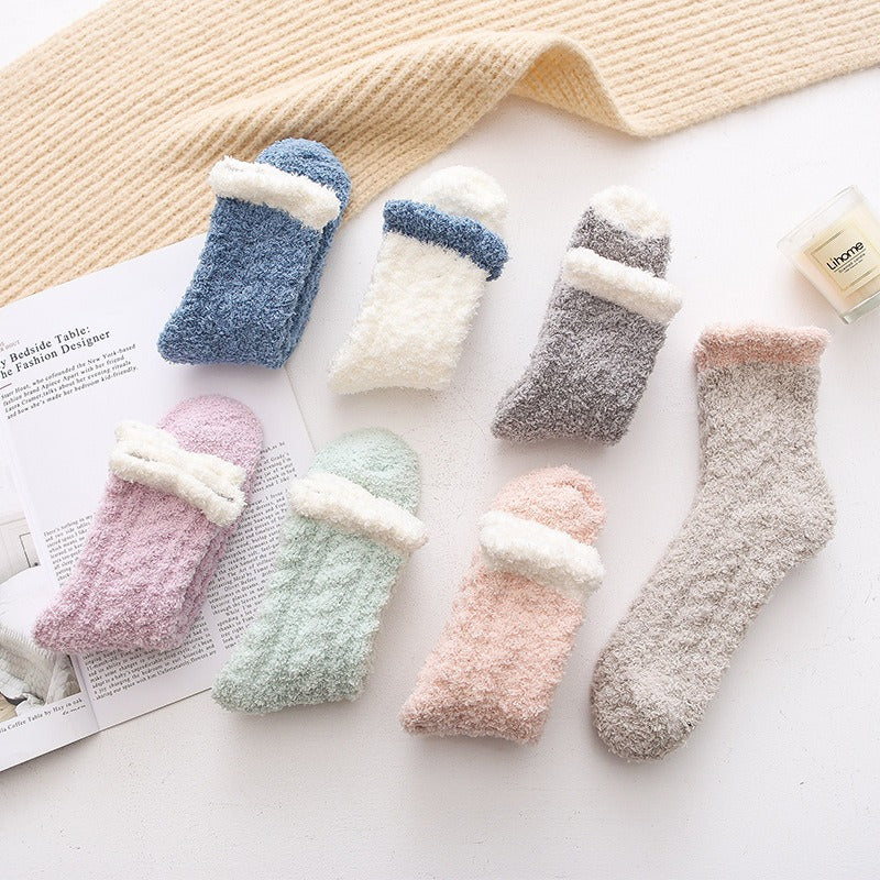 Coral plush socks for children, plush and thick towels for autumn and winter, floor socks, mid length postpartum socks