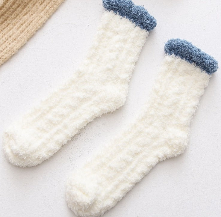 Coral plush socks for children, plush and thick towels for autumn and winter, floor socks, mid length postpartum socks