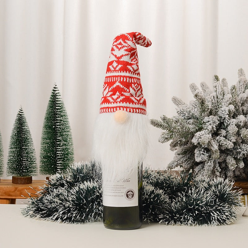 Christmas decoration items knitted hats forest elderly wine covers faceless doll wine caps wine bottle decorations