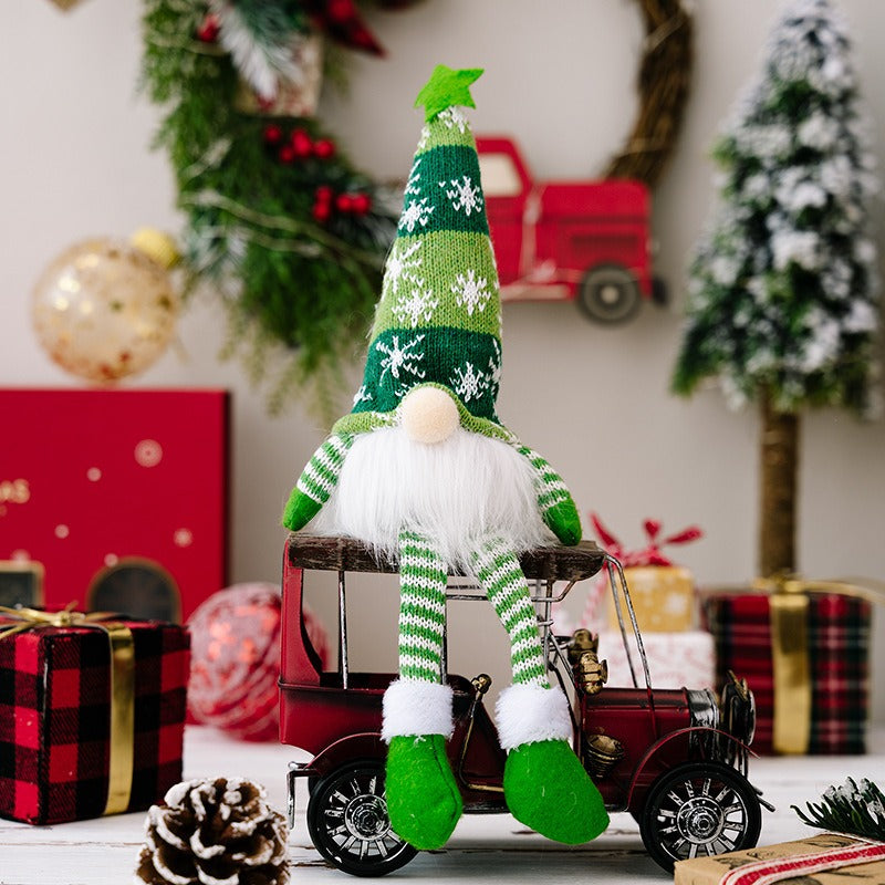 Christmas Decorative Faceless Doll Forest Elderly Snowflake Knitted Hat with Lamp Rudolf Hanging Leg Goblin Doll