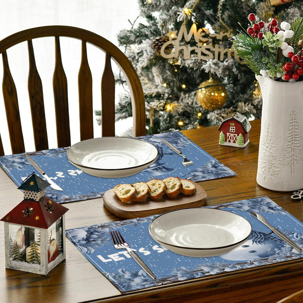 Christmas meal mat solid color snowman white linen printed table mat restaurant Christmas decoration insulation mat
