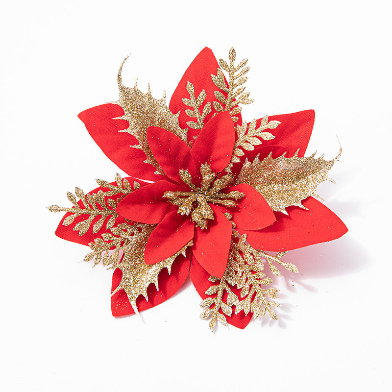 Christmas Decoration Hanging Garland Decoration 14CM High-Grade Gold Edged Red Christmas Flowers
