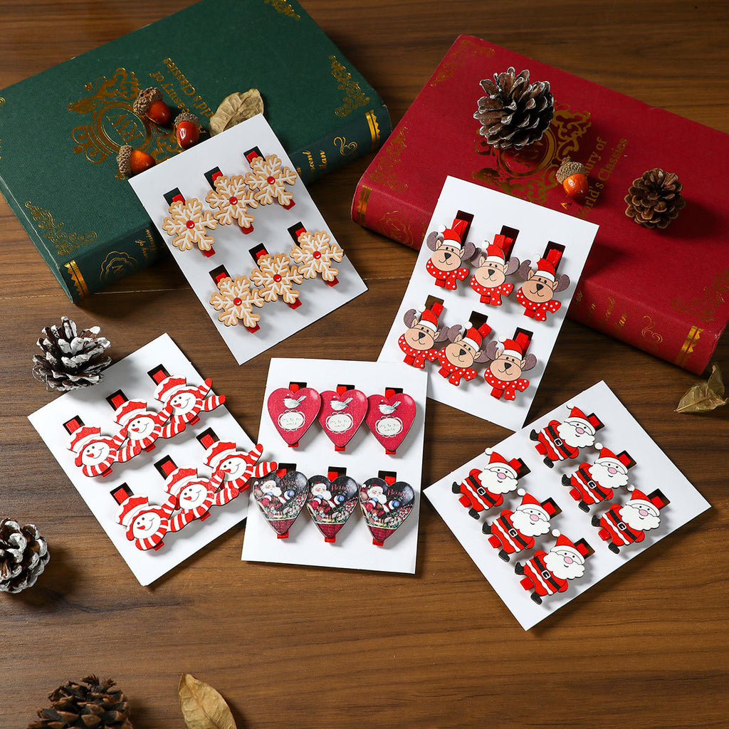 Christmas Wooden Cartoon Clip Christmas Day Decoration Accessories Home Photos Wall Scene Layout