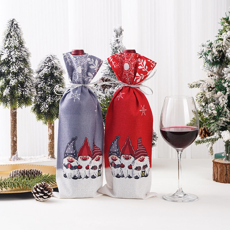 New Christmas Decorations Champagne Wine Bottle Cover Forest Man Printed Wine Bottle Bag Table Decoration