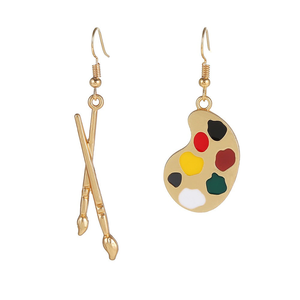 Artistic brushes, color palettes, hooks, earrings, asymmetrical temperament, accessories for women