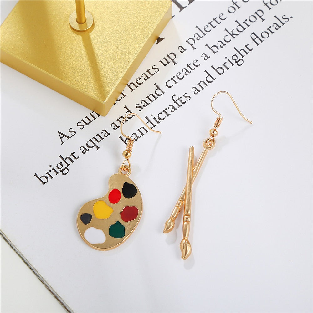 Artistic brushes, color palettes, hooks, earrings, asymmetrical temperament, accessories for women