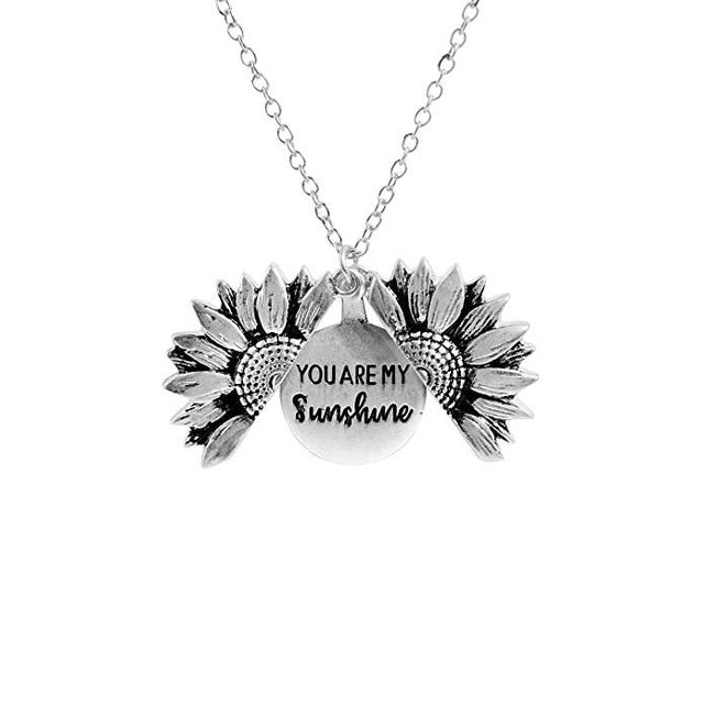 Vintage Sunflower Locket  Pendant Necklace Bohemia female Gold Silver Open Engrave letter Necklaces Lover Gift