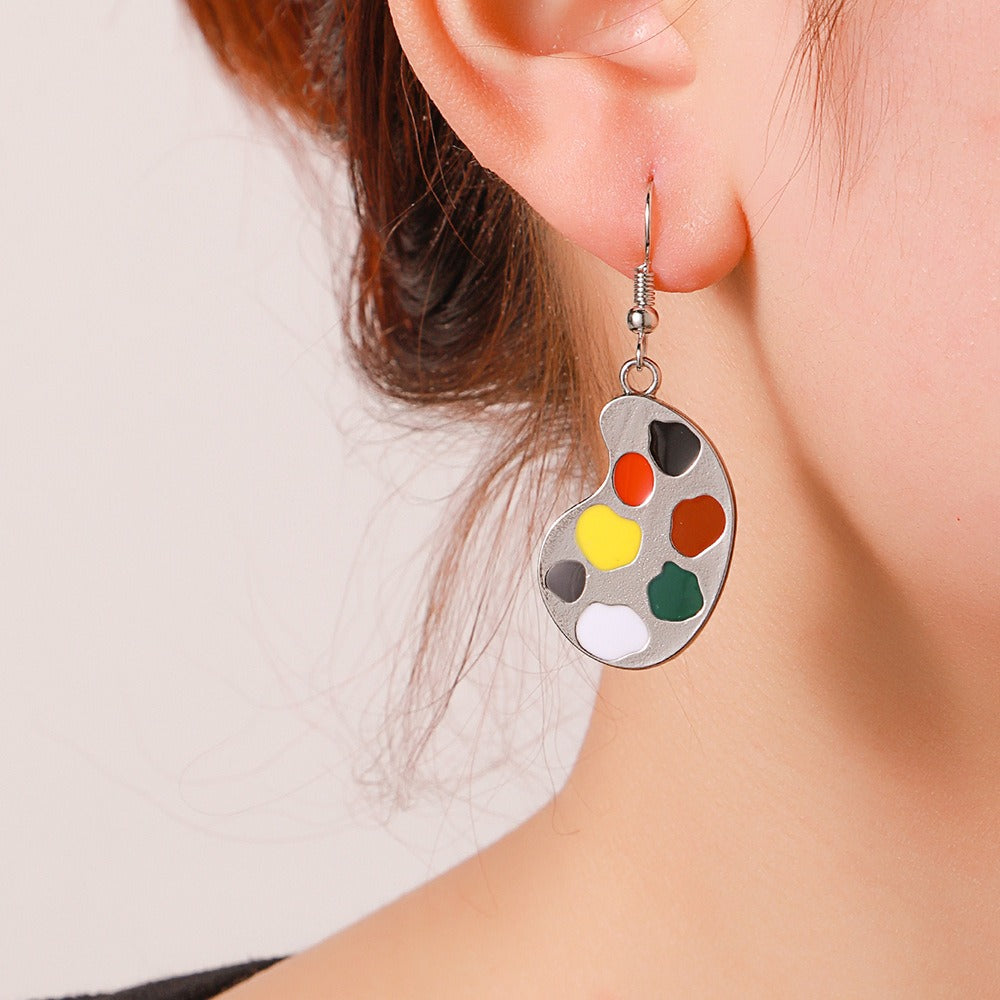 Artistic brushes, color palettes, hooks, earrings, asymmetrical temperament, accessories for women