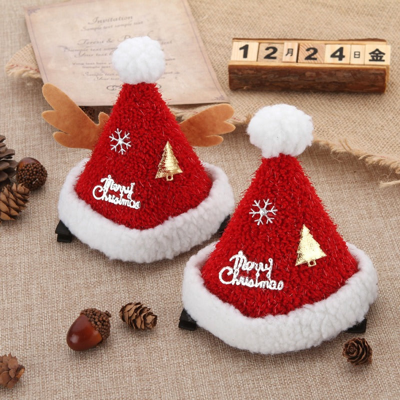 Christmas hat hair clip cute plush hat duckbill clip crystal party outfit hair clip headwear